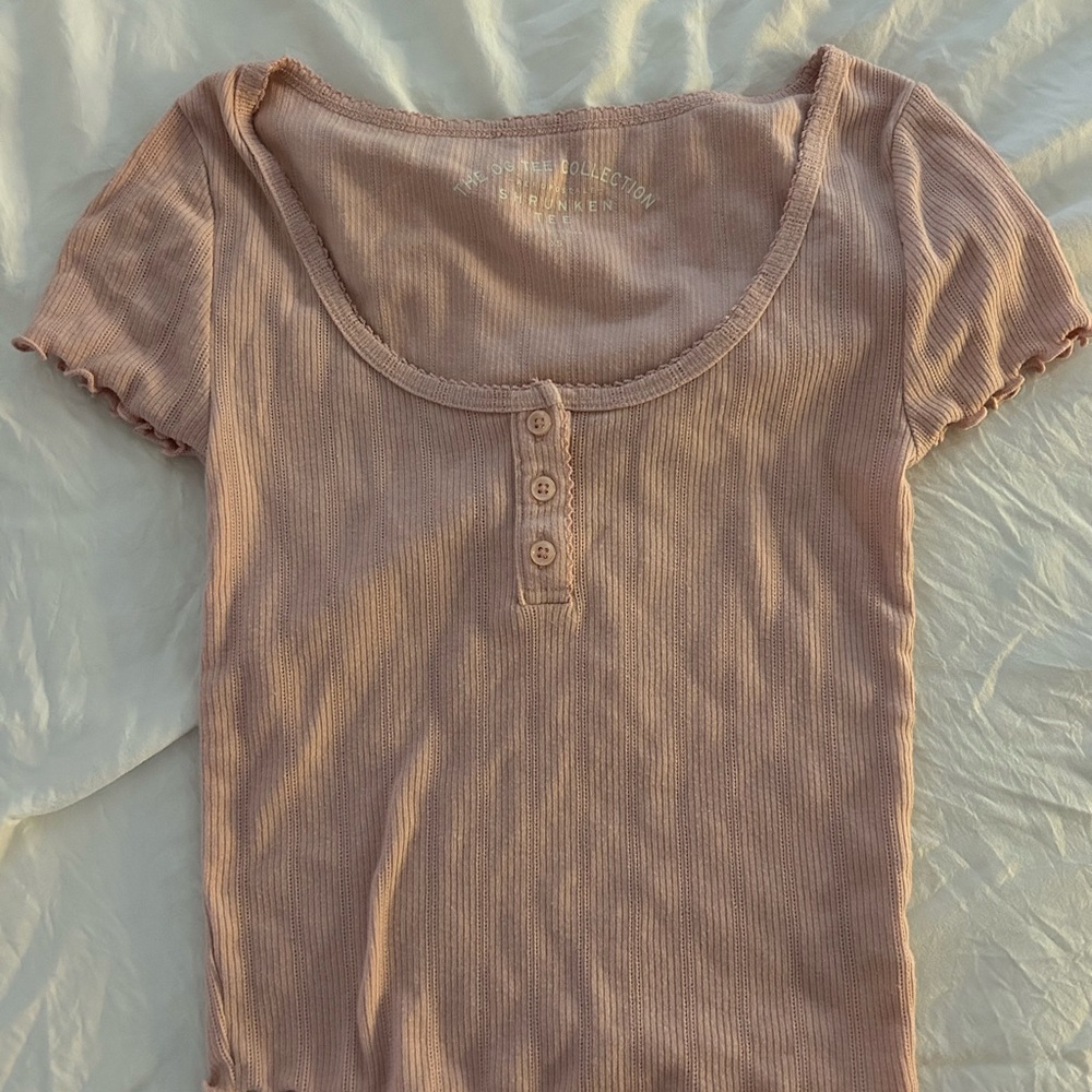 Aeropostale Brown Fitted Buttoned Short Sleeve T-Shirt